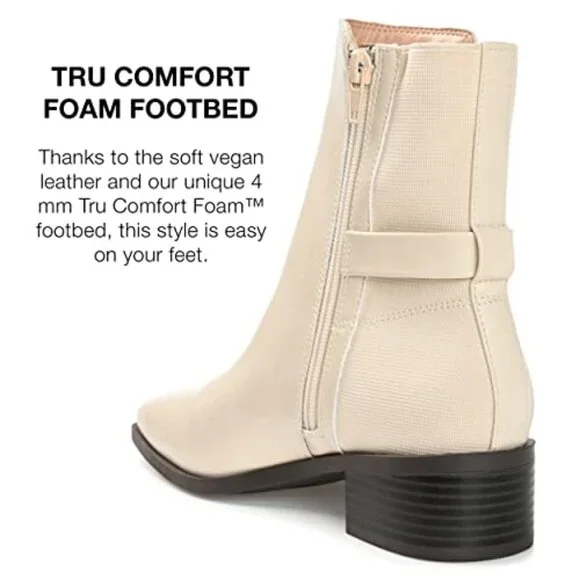Comfort Foam Booties Vegan Leather Square Toe Block Heel Zipper Closure - Picture 6 of 8